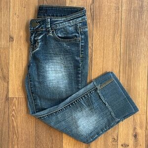 Dark Wash Black Crystal Y2K Cropped Vintage Jeans - 3